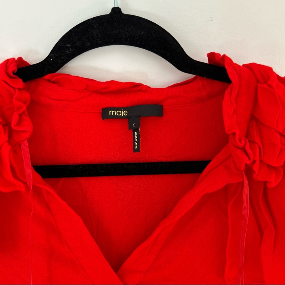 Maje Rutta Red Ruffled Crepe Mini Dress Size 2 US 6 - Picture 11 of 12